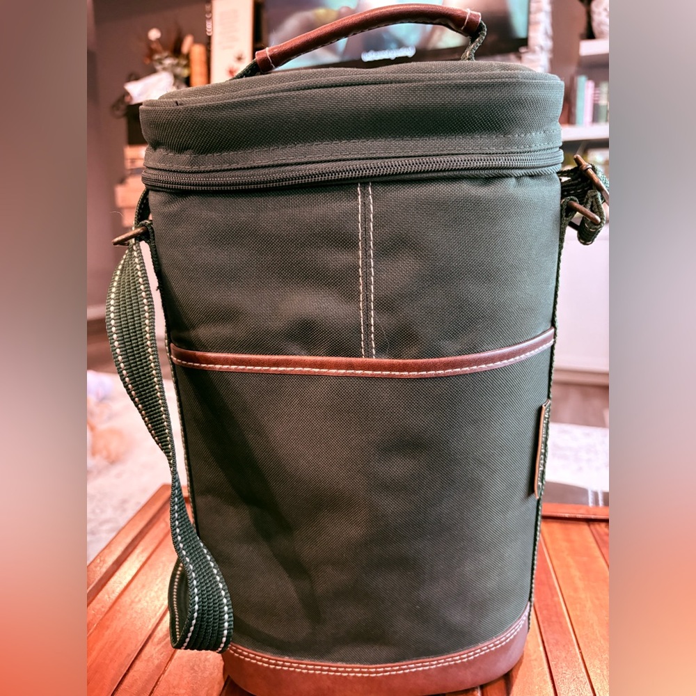 Insulated 2 Bottle Picnic at Ascot Wine Carrier Tote Bag GREEN Corkscrew Stopper